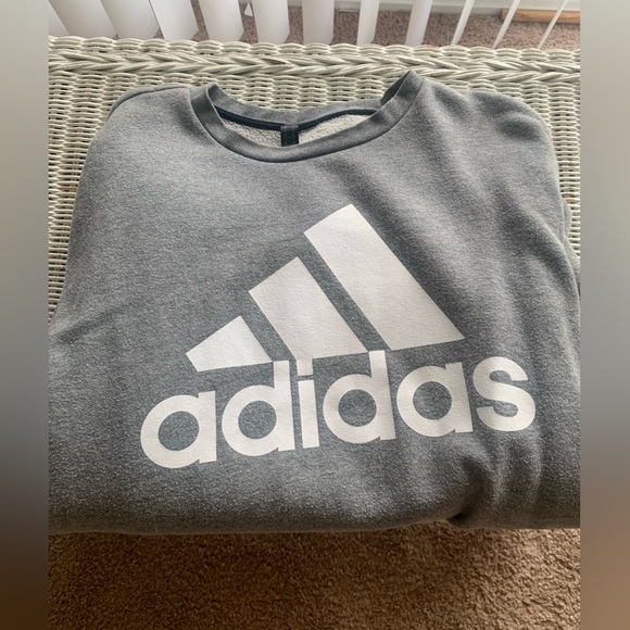 Adidas Heather Gray Sweatshirt with White Logo - Picture 1 of 5